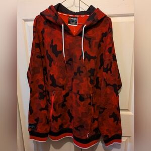 AND1 Classic Fit Red Black Camo Camouflage Hoodie zipped pockets Size XL New!